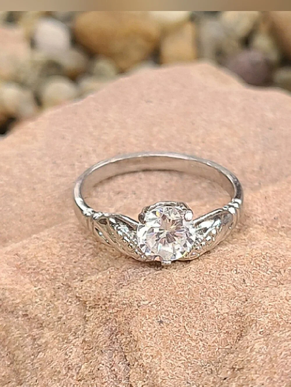 Vtg Lind 925 Sterling Silver Art Deco Round Cubic Zirconia Solitaire Ring